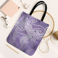 Aotearoa Maori Koru Curves Tote Bag Silver Ferns - Amethyst