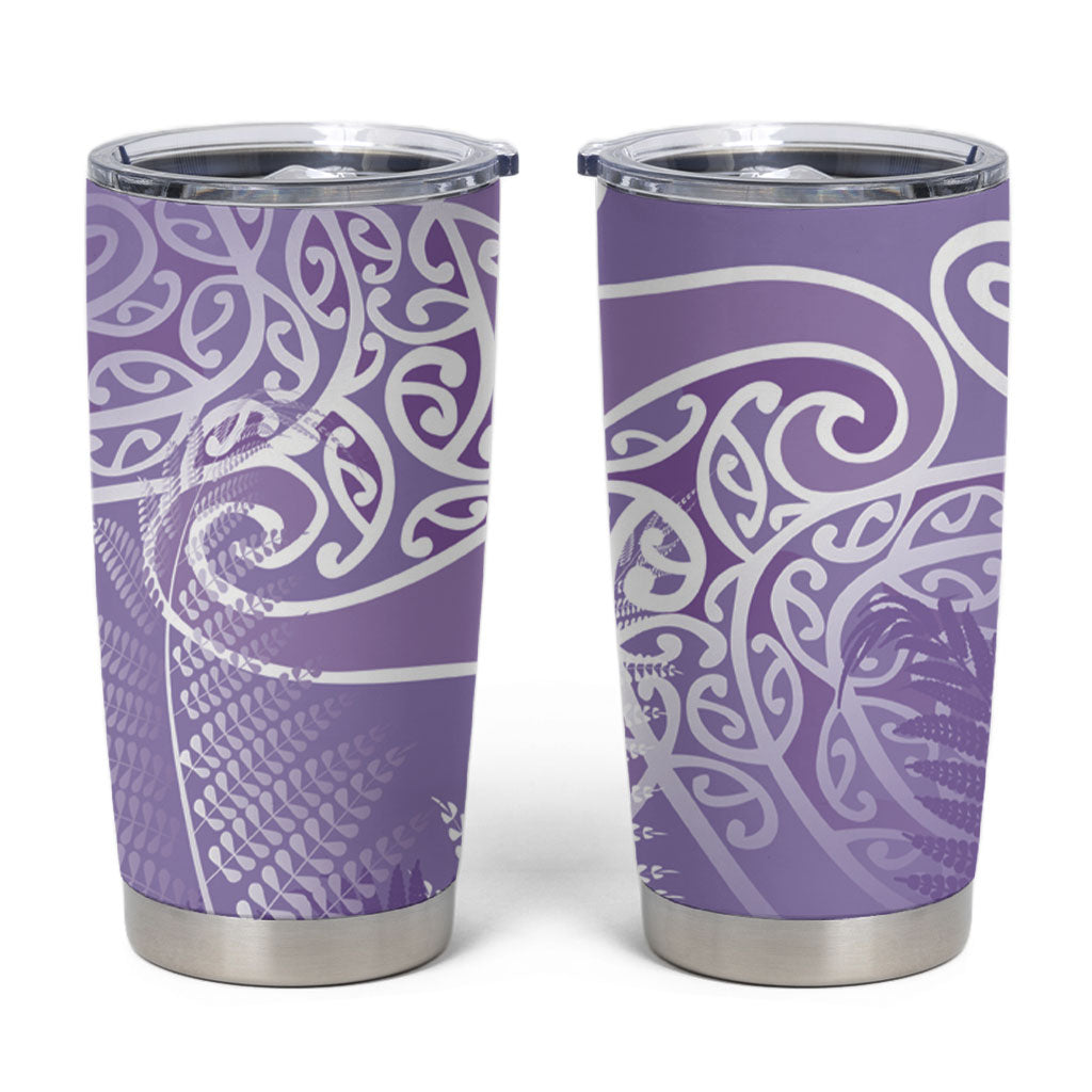 Aotearoa Maori Koru Curves Tumbler Cup Silver Ferns - Amethyst