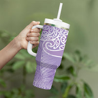 Aotearoa Maori Koru Curves Tumbler With Handle Silver Ferns - Amethyst