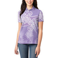 Aotearoa Maori Koru Curves Women Polo Shirt Silver Ferns - Amethyst