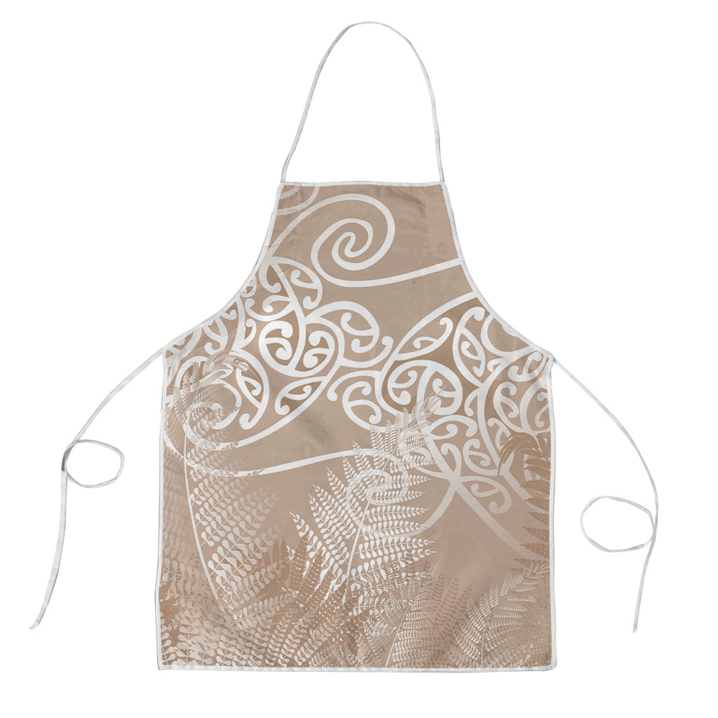 Aotearoa Maori Koru Curves Apron Silver Ferns - Mocha
