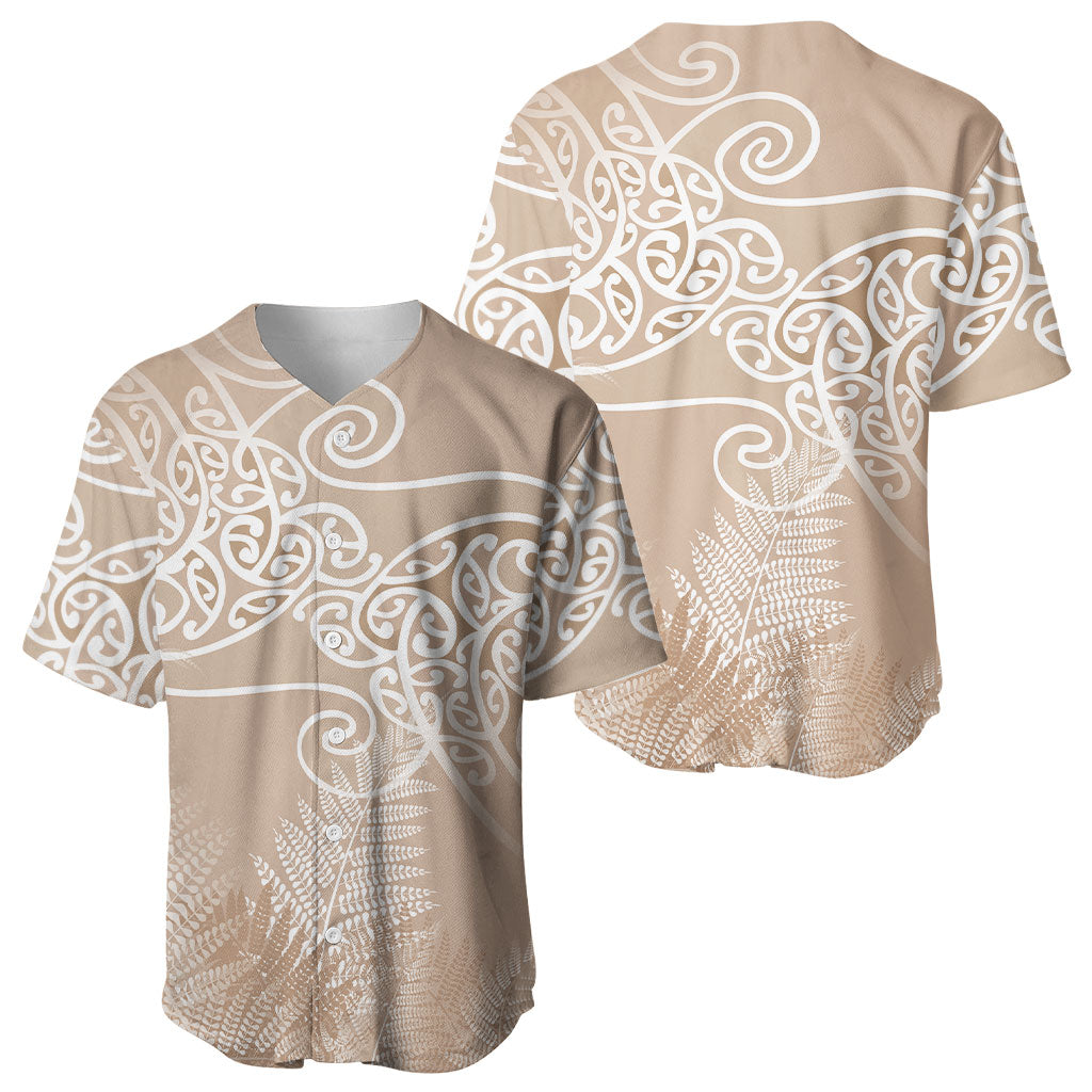 Aotearoa Maori Koru Curves Baseball Jersey Silver Ferns - Mocha