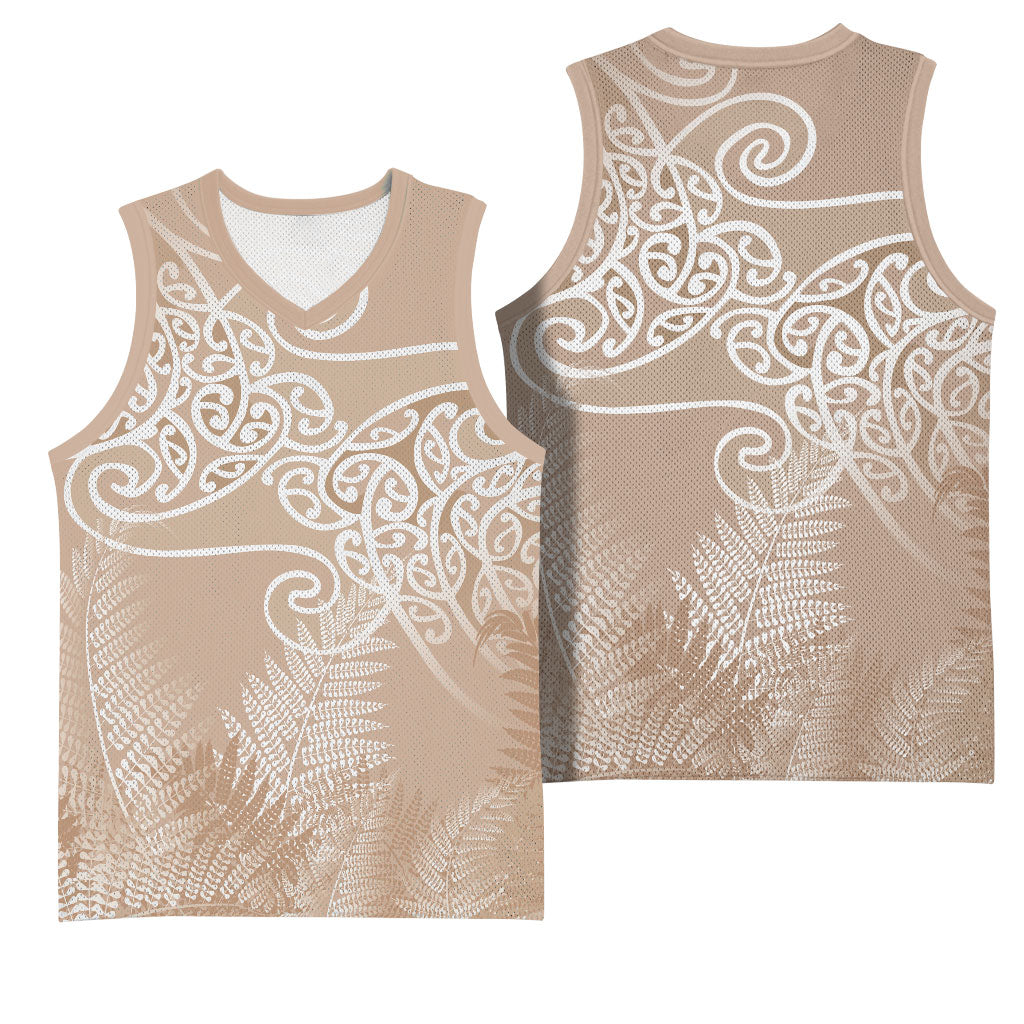 Aotearoa Maori Koru Curves Basketball Jersey Silver Ferns - Mocha