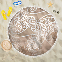 Aotearoa Maori Koru Curves Beach Blanket Silver Ferns - Mocha