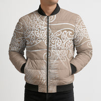 Aotearoa Maori Koru Curves Bomber Puffer Jacket Silver Ferns - Mocha