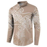 Aotearoa Maori Koru Curves Button Sweatshirt Silver Ferns - Mocha