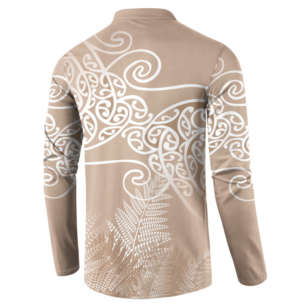 Aotearoa Maori Koru Curves Button Sweatshirt Silver Ferns - Mocha