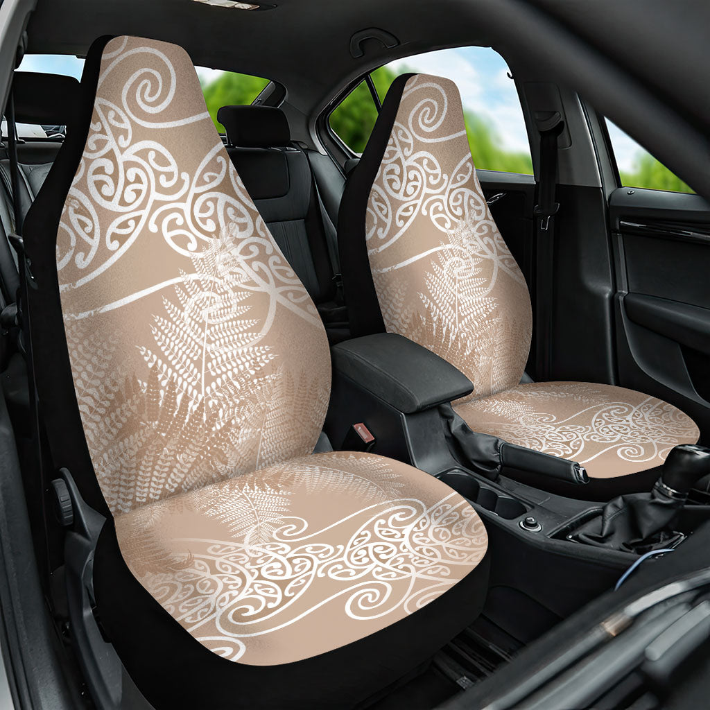 Aotearoa Maori Koru Curves Car Seat Cover Silver Ferns - Mocha LT7 One Size Beige - Polynesian Pride