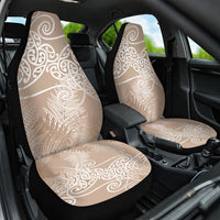 Aotearoa Maori Koru Curves Car Seat Cover Silver Ferns - Mocha LT7 One Size Beige - Polynesian Pride