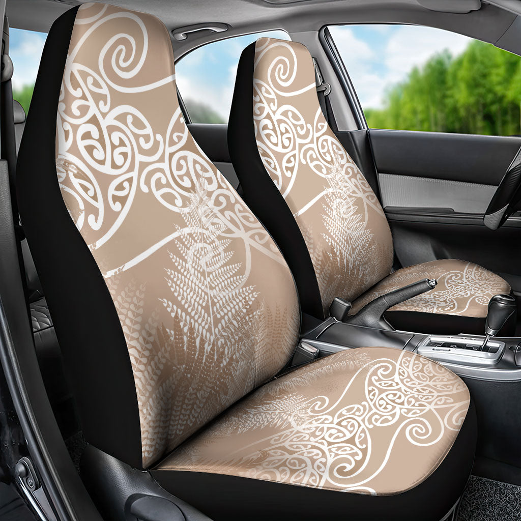Aotearoa Maori Koru Curves Car Seat Cover Silver Ferns - Mocha LT7 - Polynesian Pride