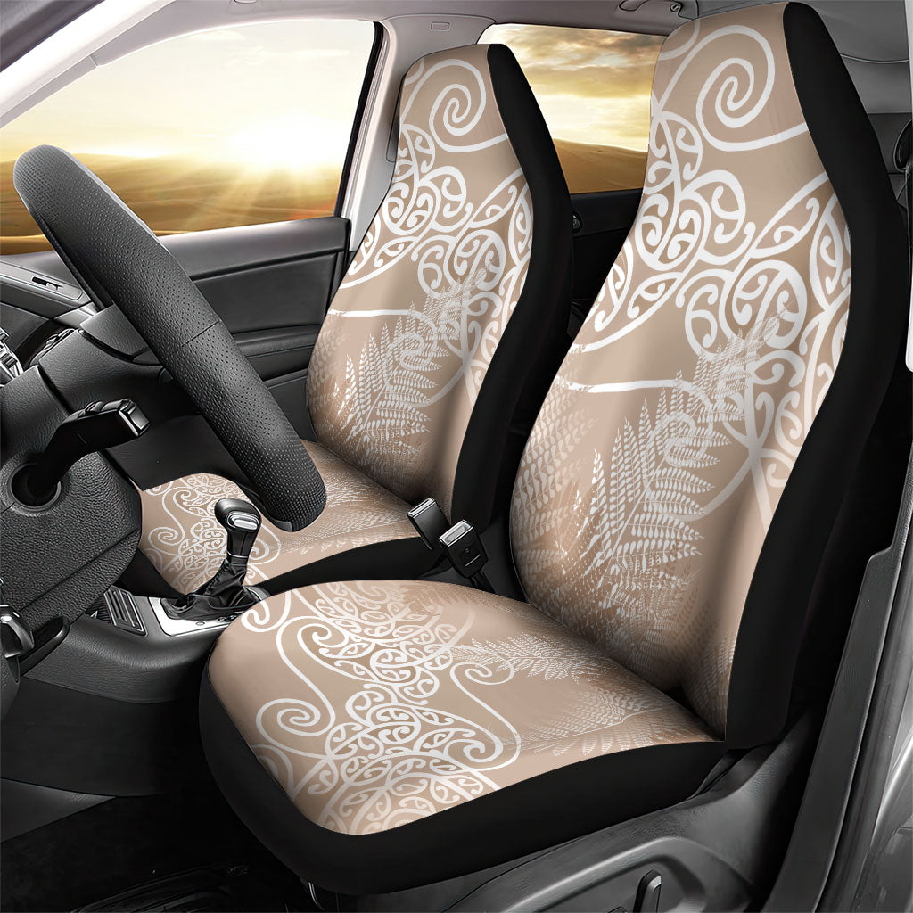 Aotearoa Maori Koru Curves Car Seat Cover Silver Ferns - Mocha LT7 - Polynesian Pride