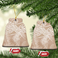 Aotearoa Maori Koru Curves Ceramic Ornament Silver Ferns - Mocha LT7 Bell Flake Beige - Polynesian Pride