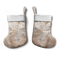 Aotearoa Maori Koru Curves Christmas Stocking Silver Ferns - Mocha LT7 - Polynesian Pride