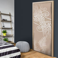 Aotearoa Maori Koru Curves Door Cover Silver Ferns - Mocha