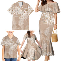 Aotearoa Maori Koru Curves Family Matching Mermaid Dress and Hawaiian Shirt Silver Ferns - Mocha LT7 - Polynesian Pride
