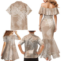 Aotearoa Maori Koru Curves Family Matching Mermaid Dress and Hawaiian Shirt Silver Ferns - Mocha LT7 - Polynesian Pride