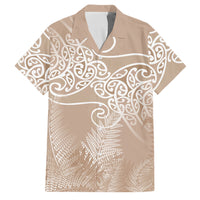 Aotearoa Maori Koru Curves Family Matching Mermaid Dress and Hawaiian Shirt Silver Ferns - Mocha LT7 Dad's Shirt - Short Sleeve Beige - Polynesian Pride