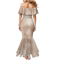 Aotearoa Maori Koru Curves Family Matching Mermaid Dress and Hawaiian Shirt Silver Ferns - Mocha LT7 - Polynesian Pride