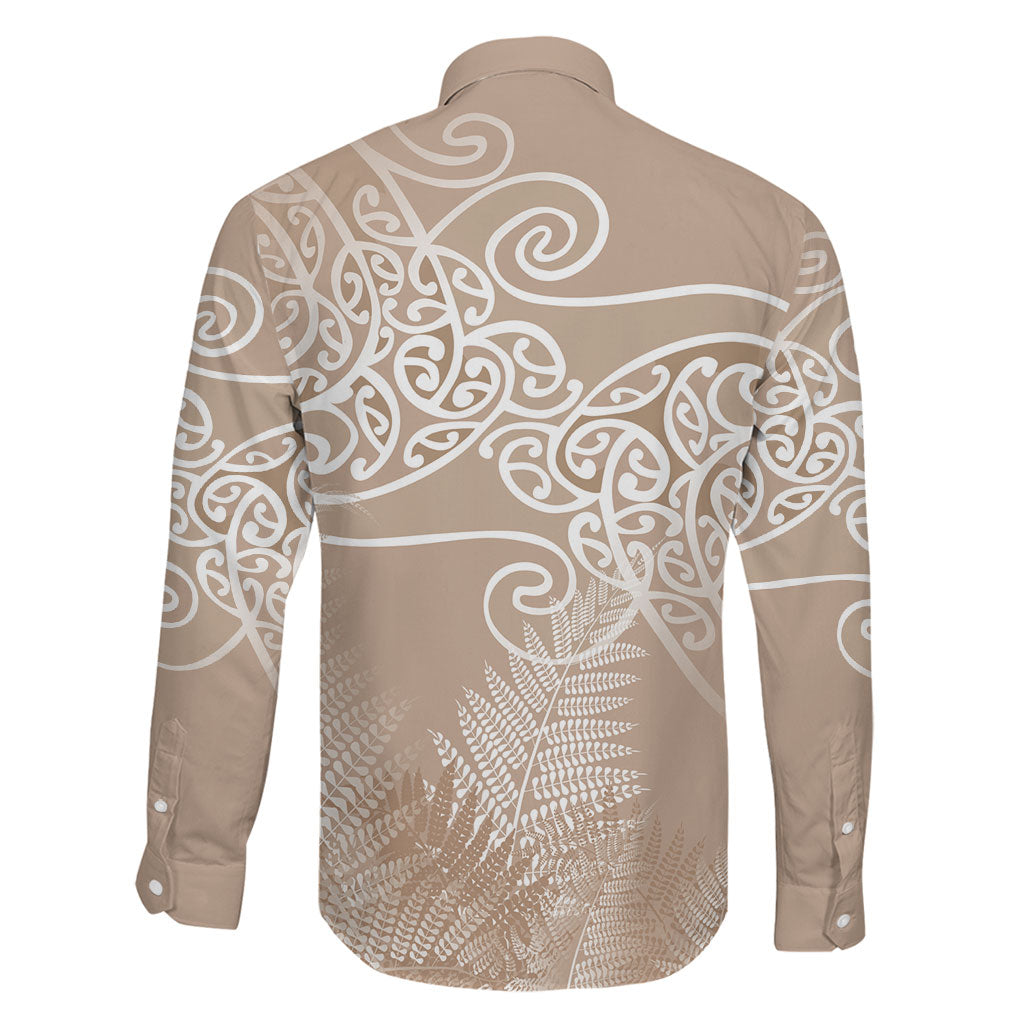 Aotearoa Maori Koru Curves Family Matching Summer Maxi Dress and Hawaiian Shirt Silver Ferns - Mocha