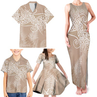 Aotearoa Maori Koru Curves Family Matching Tank Maxi Dress and Hawaiian Shirt Silver Ferns - Mocha