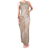 Aotearoa Maori Koru Curves Family Matching Tank Maxi Dress and Hawaiian Shirt Silver Ferns - Mocha