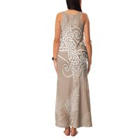 Aotearoa Maori Koru Curves Family Matching Tank Maxi Dress and Hawaiian Shirt Silver Ferns - Mocha