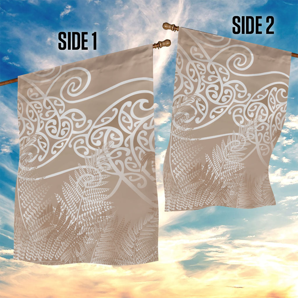 Aotearoa Maori Koru Curves Garden Flag Silver Ferns - Mocha