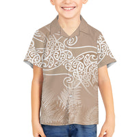 Aotearoa Maori Koru Curves Kid Hawaiian Shirt Silver Ferns - Mocha LT7 Kid Beige - Polynesian Pride