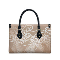 Aotearoa Maori Koru Curves Leather Bag Silver Ferns - Mocha
