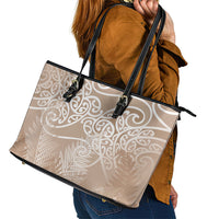 Aotearoa Maori Koru Curves Leather Tote Bag Silver Ferns - Mocha