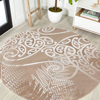 Aotearoa Maori Koru Curves Round Carpet Silver Ferns - Mocha