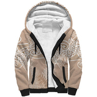 Aotearoa Maori Koru Curves Sherpa Hoodie Silver Ferns - Mocha LT7 Unisex Beige - Polynesian Pride