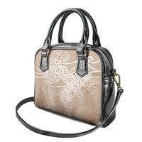 Aotearoa Maori Koru Curves Shoulder Handbag Silver Ferns - Mocha