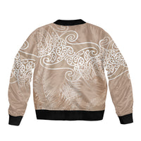 Aotearoa Maori Koru Curves Sleeve Zip Bomber Jacket Silver Ferns - Mocha