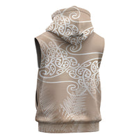 Aotearoa Maori Koru Curves Sleeveless Hoodie Silver Ferns - Mocha LT7 - Polynesian Pride