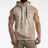 Aotearoa Maori Koru Curves Sleeveless Hoodie Silver Ferns - Mocha LT7 - Polynesian Pride
