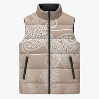 Aotearoa Maori Koru Curves Sleeveless Puffer Jacket Silver Ferns - Mocha