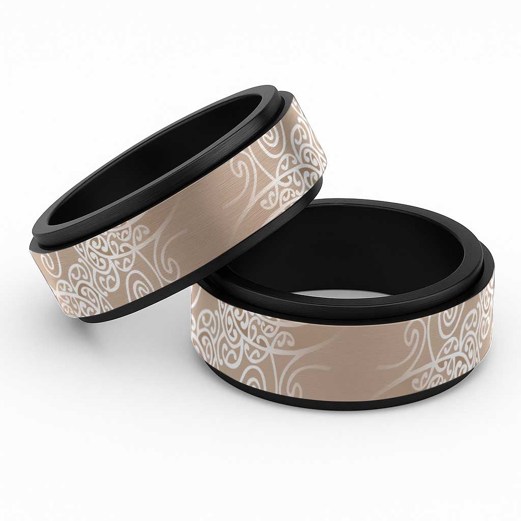 Aotearoa Maori Koru Curves Spinner Ring Silver Ferns - Mocha