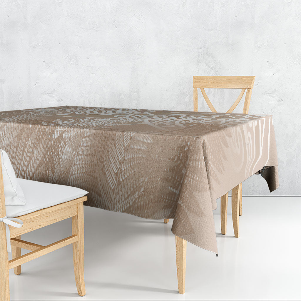 Aotearoa Maori Koru Curves Tablecloth Silver Ferns - Mocha