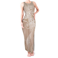 Aotearoa Maori Koru Curves Tank Maxi Dress Silver Ferns - Mocha LT7 Women Beige - Polynesian Pride
