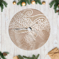 Aotearoa Maori Koru Curves Tree Skirt Silver Ferns - Mocha LT7 Casual Beige - Polynesian Pride