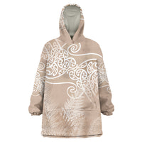 Aotearoa Maori Koru Curves Wearable Blanket Hoodie Silver Ferns - Mocha