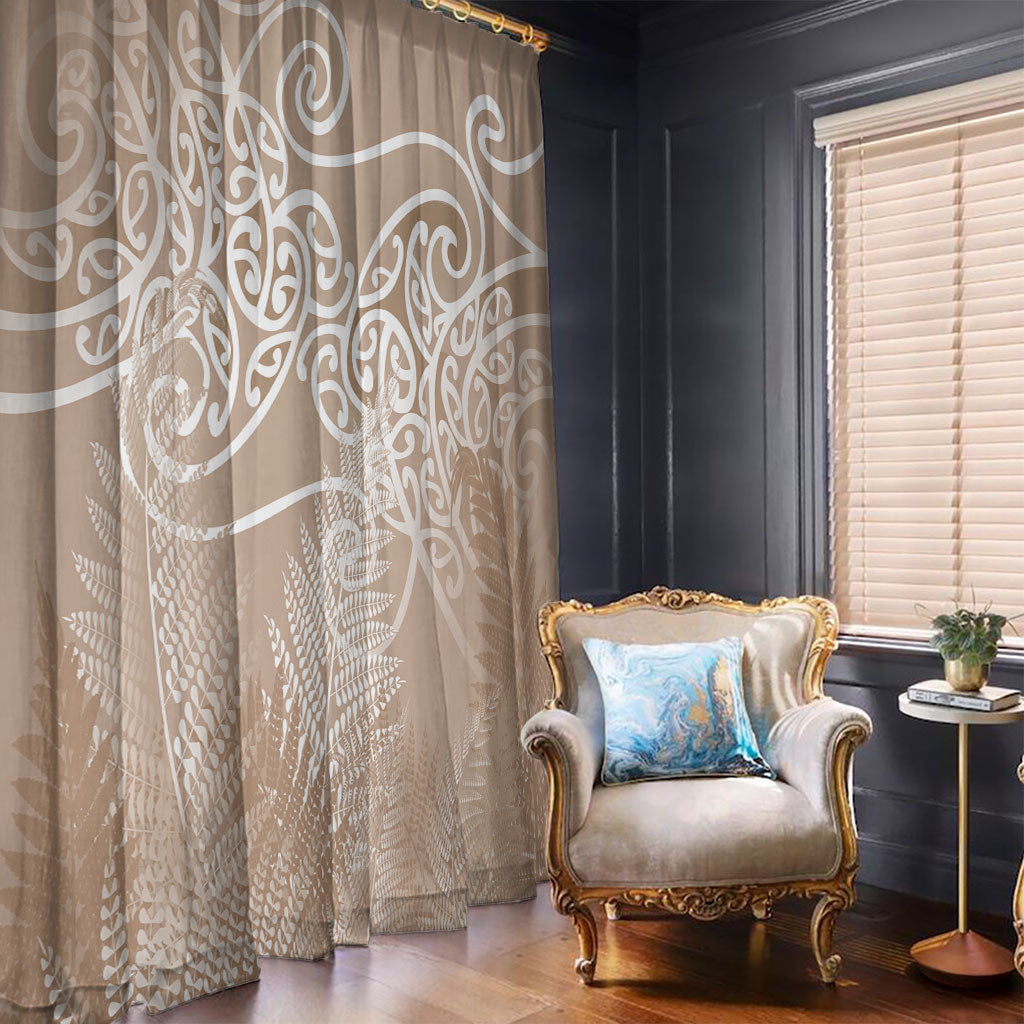 Aotearoa Maori Koru Curves Window Curtain Silver Ferns - Mocha