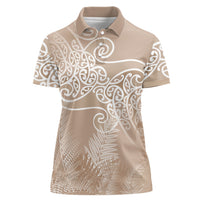 Aotearoa Maori Koru Curves Women Polo Shirt Silver Ferns - Mocha
