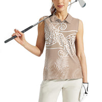Aotearoa Maori Koru Curves Women Sleeveless Polo Shirt Silver Ferns - Mocha