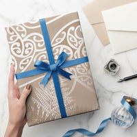 Aotearoa Maori Koru Curves Wrapping Paper Silver Ferns - Mocha LT7 - Polynesian Pride