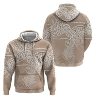 Aotearoa Maori Koru Curves Zip Hoodie Silver Ferns - Mocha