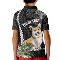 Personalised Polynesian Dog Kid Polo Shirt Corgi Mix Tropical Flowers LT7 - Polynesian Pride