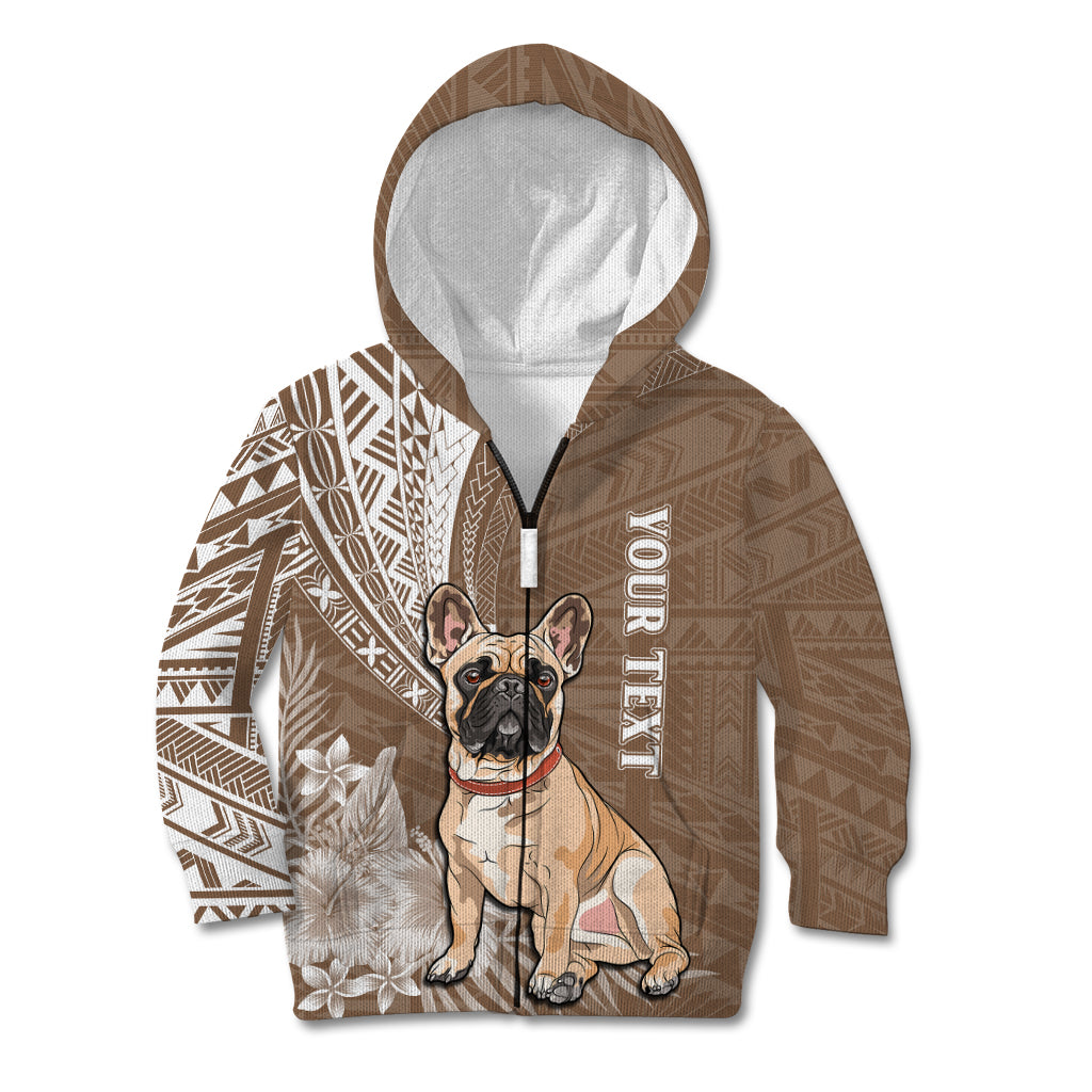 Personalised Polynesian Pacific Bulldog Kid Hoodie With Brown Hawaii Tribal Tattoo Patterns LT7 Zip Hoodie Brown - Polynesian Pride