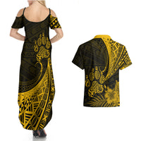 Personalised Polynesian Pacific Bulldog Couples Matching Summer Maxi Dress and Hawaiian Shirt With Gold Hawaii Tribal Tattoo Patterns LT7 - Polynesian Pride
